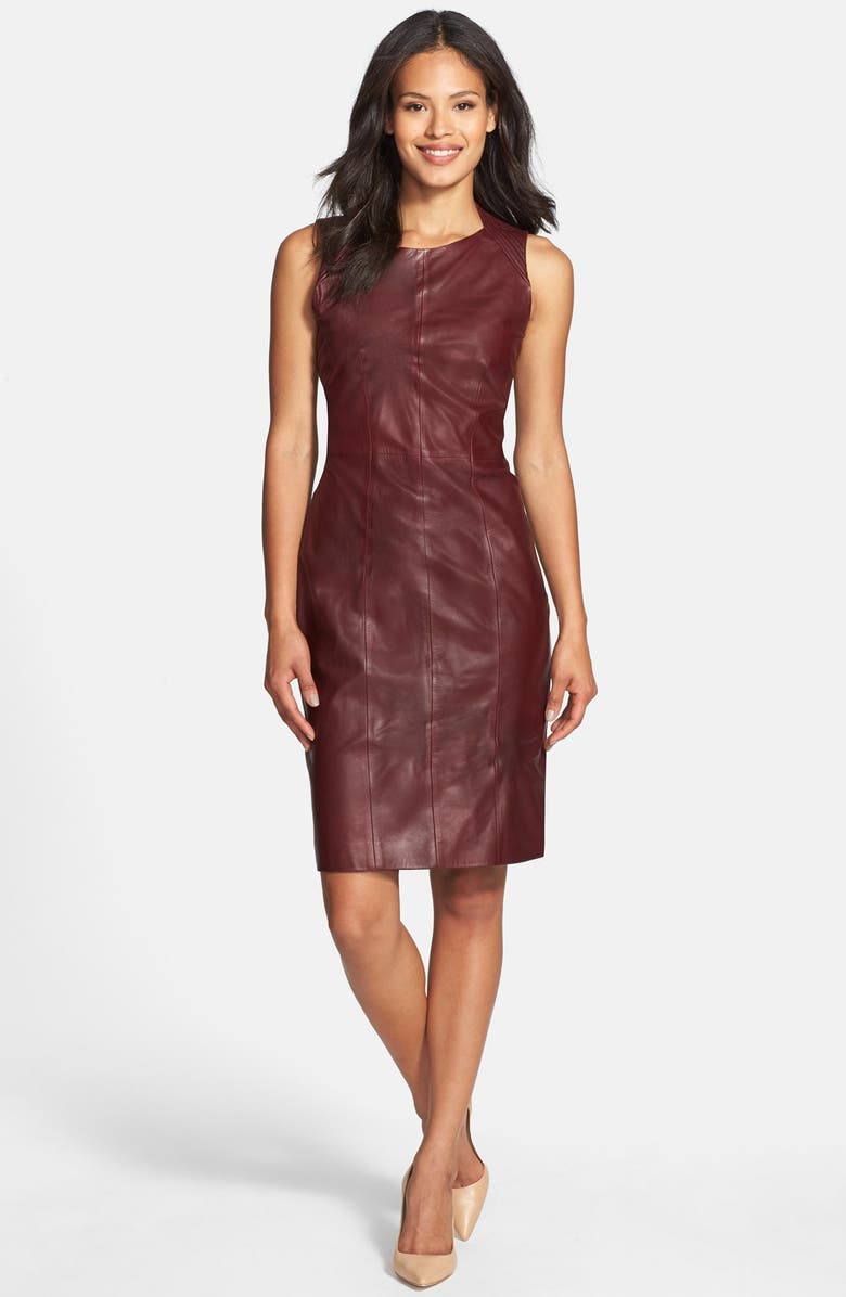 BOSS Lambskin Leather Sheath Dress, Alternate, color,