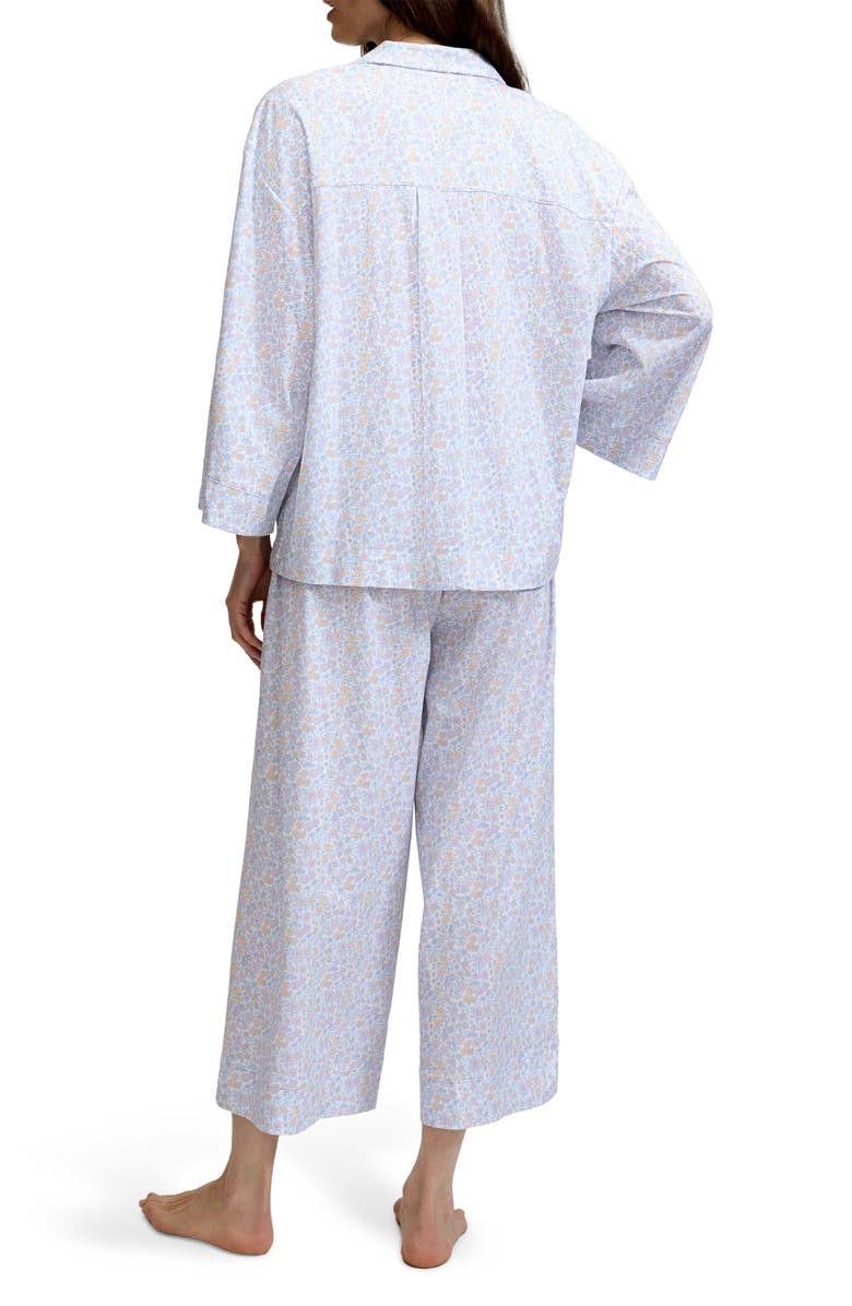 Petite Plume Olivia Floral Wide Leg Pima Cotton Pajamas, Alternate, color, White