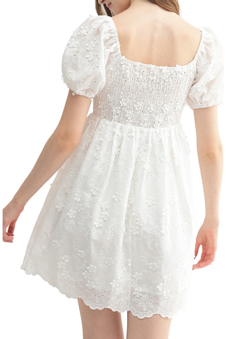 Floral Appliqué Puff Sleeve Minidress, Alternate, color, WHITE
