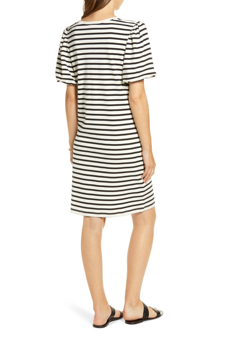 Bubble Sleeve T-Shirt Dress, Alternate, color, BLACK JERSEY STRIPE