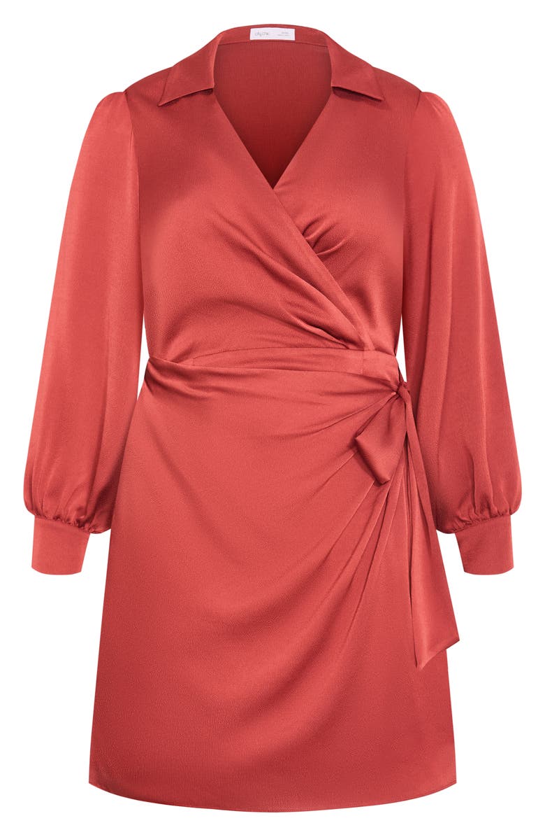 City Chic Genevieve Long Sleeve Faux Wrap Midi Dress, Alternate, color, Toffee