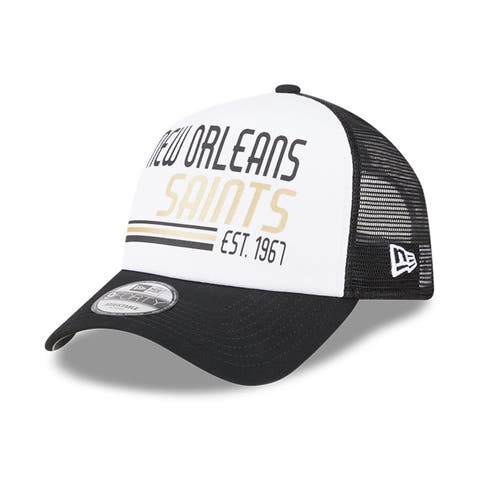 Men's New Era White/Black New Orleans Saints Stacked A-Frame Trucker 9FORTY Adjustable Hat
