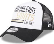 New Era Men's New Era White/Black New Orleans Saints Stacked A-Frame Trucker 9FORTY Adjustable Hat