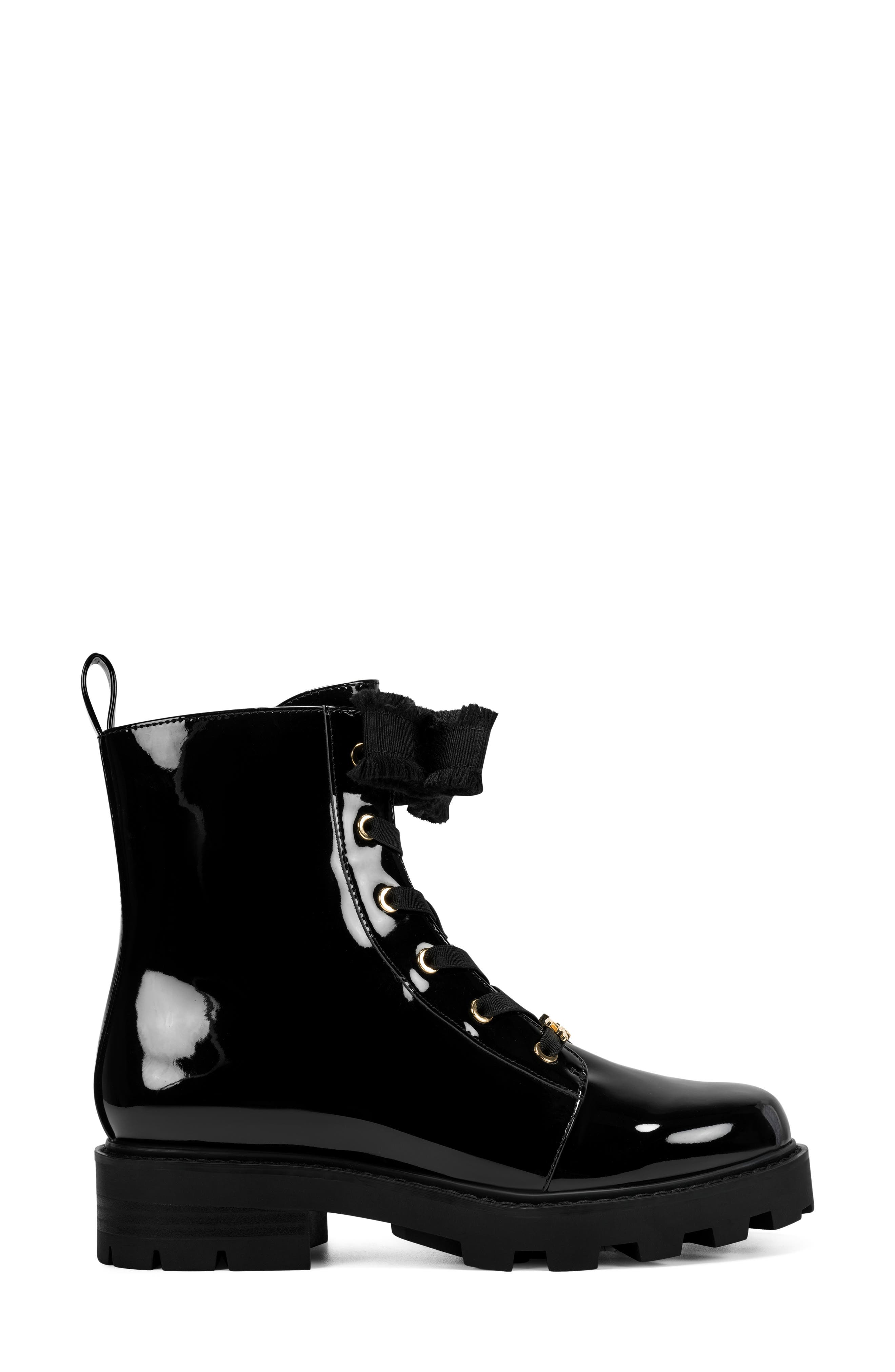 Metea Faux Leather Combat Bootie, Alternate, color, BLACK