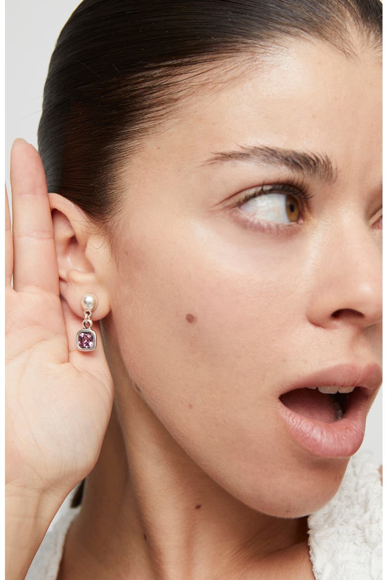 Earrings with Pink Crystals, Alternate, color, Silver