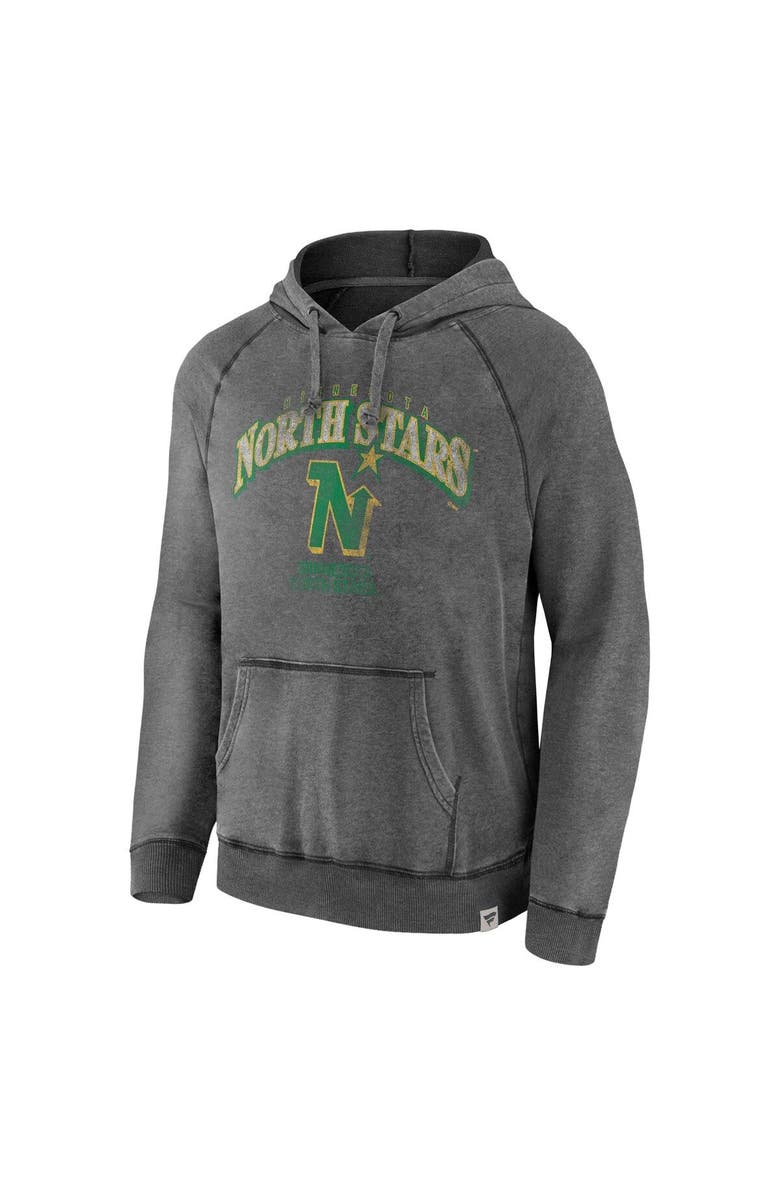 FANATICS Men's Fanatics Branded Gray Minnesota North Stars Heritage Broken Ice Washed Raglan Pullover Hoodie, Alternate, color, 