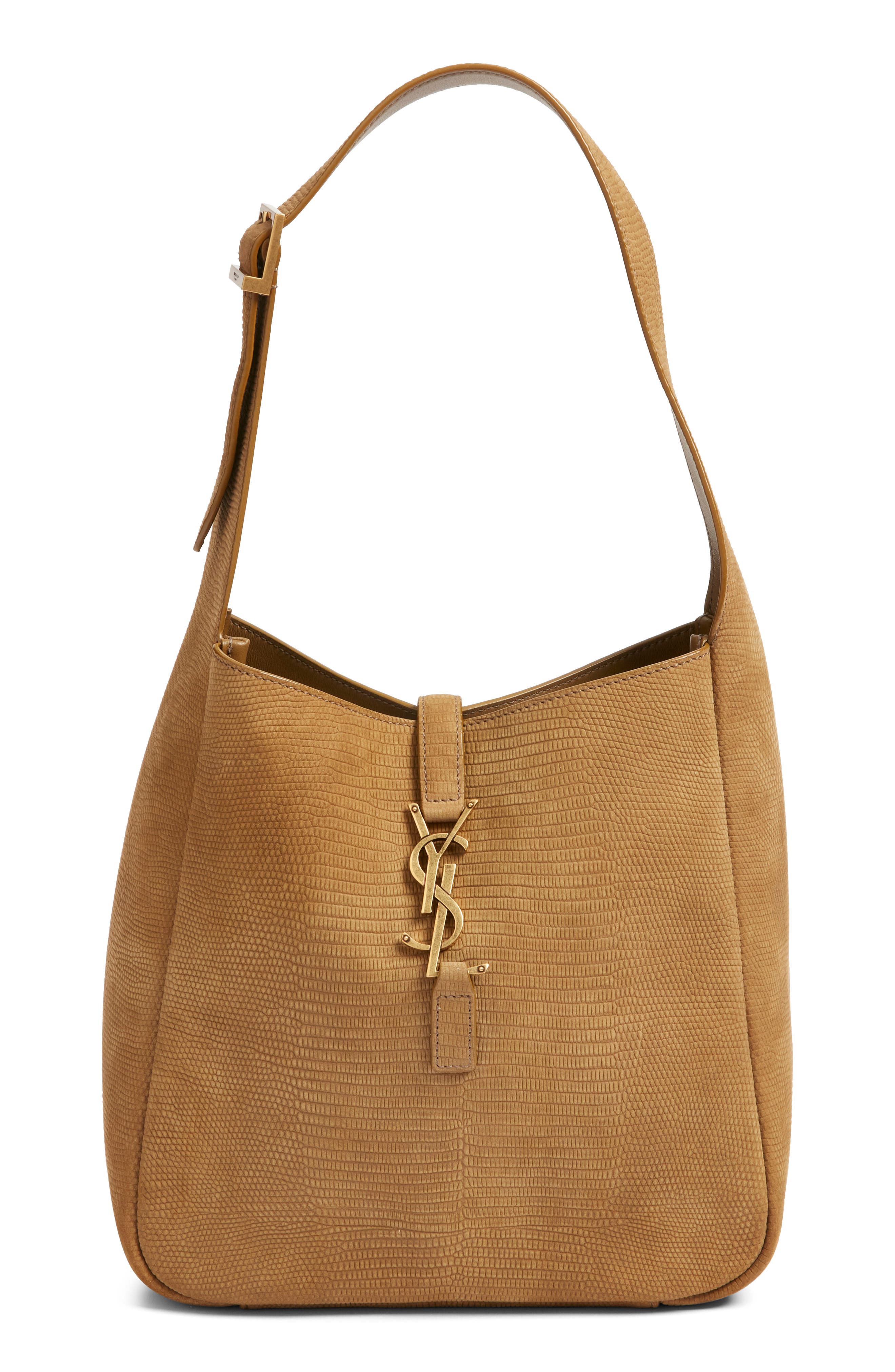 Saint Laurent Small Le 5 À 7 Snakeskin Embossed Suede Shoulder Bag, Main, color, Dark Pistacchio