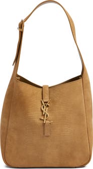 Saint Laurent Small Le 5 À 7 Snakeskin Embossed Suede Shoulder Bag