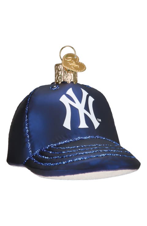 Yankees Baseball Cap Glass Ornament