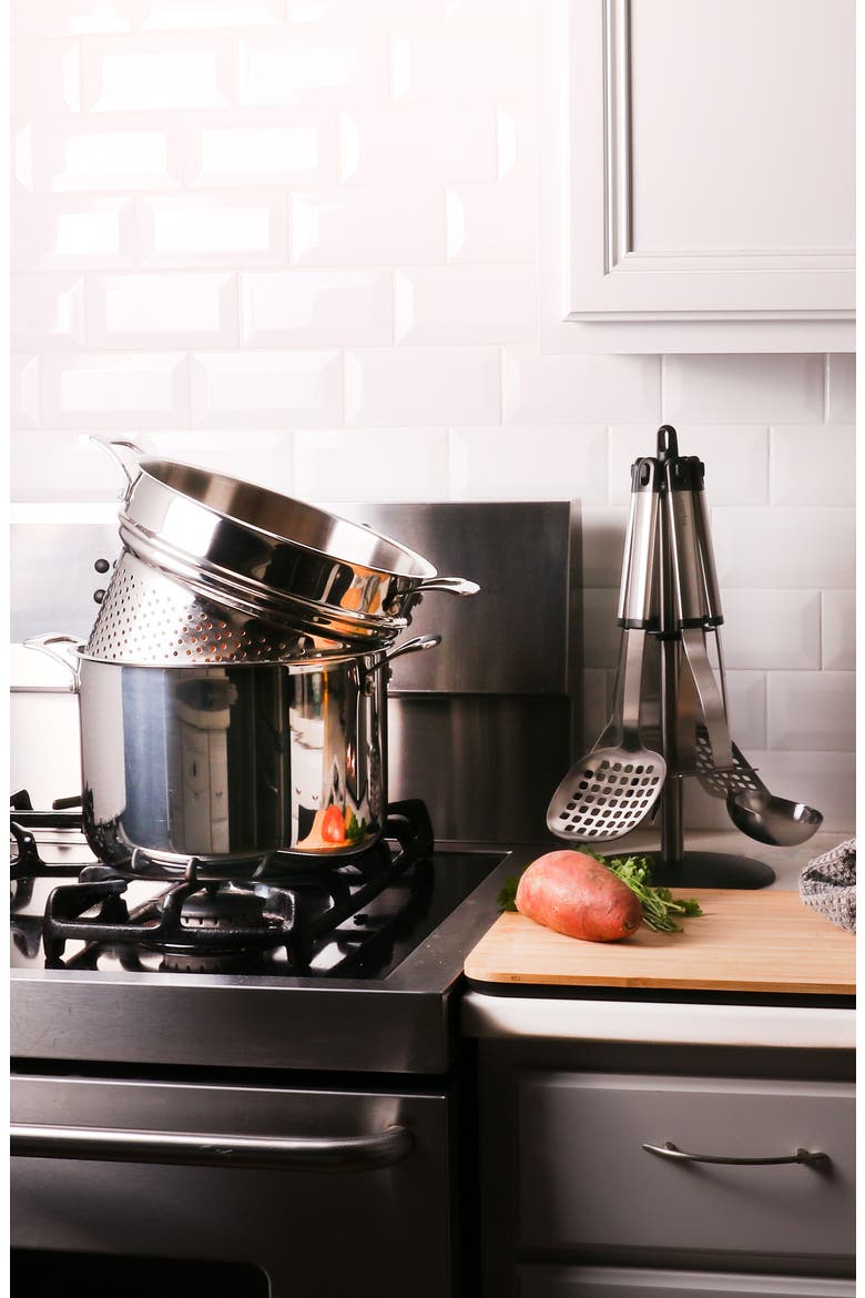 Professional Tri-Ply Stainless Steel Pasta Strainer, Alternate, color, SILVER