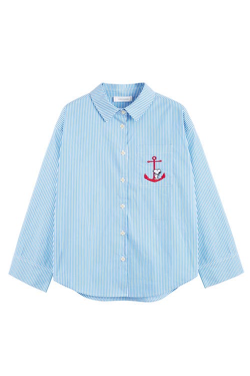 Chinti & Parker Snoopy Anchor Long Cotton Co-ord In Blue/white