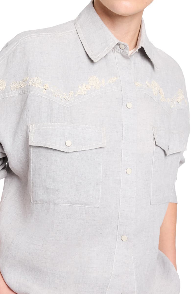 TWP Carter Embroidered Yoke Snap Top, Alternate, color, Light Heather Grey