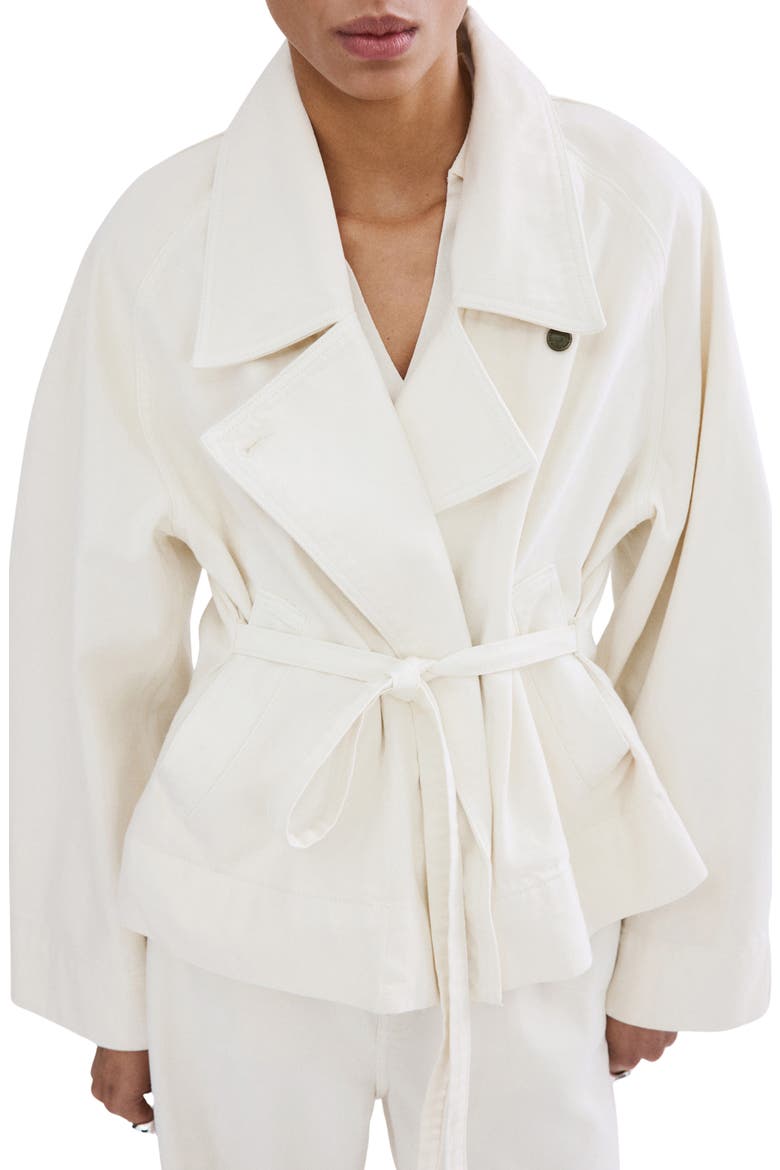 Belted Denim Trench Coat, Main, color, OFF WHITE