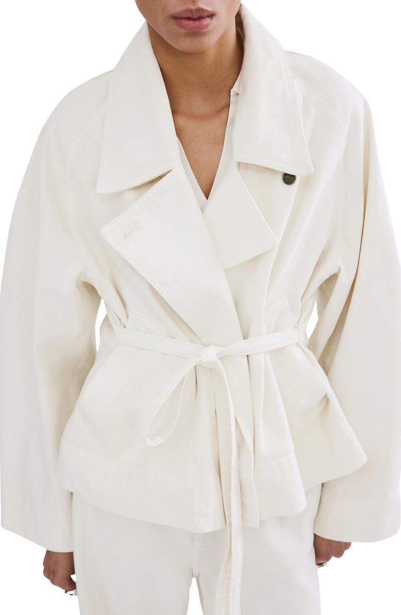 MANGO Belted Denim Trench Coat, Main, color, Off White