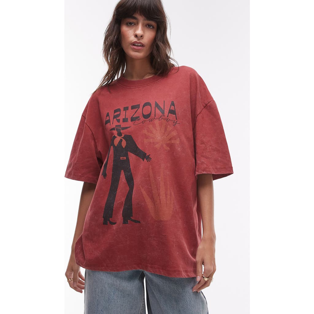 Shop Topshop Arizona Oversize Cotton Graphic T-shirt In Burgundy