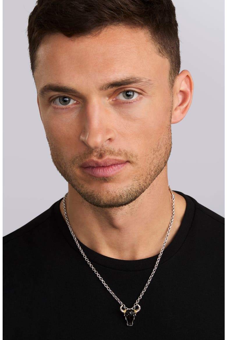 Men's Anthem Bull Pendant Necklace, Alternate, color, BLACK