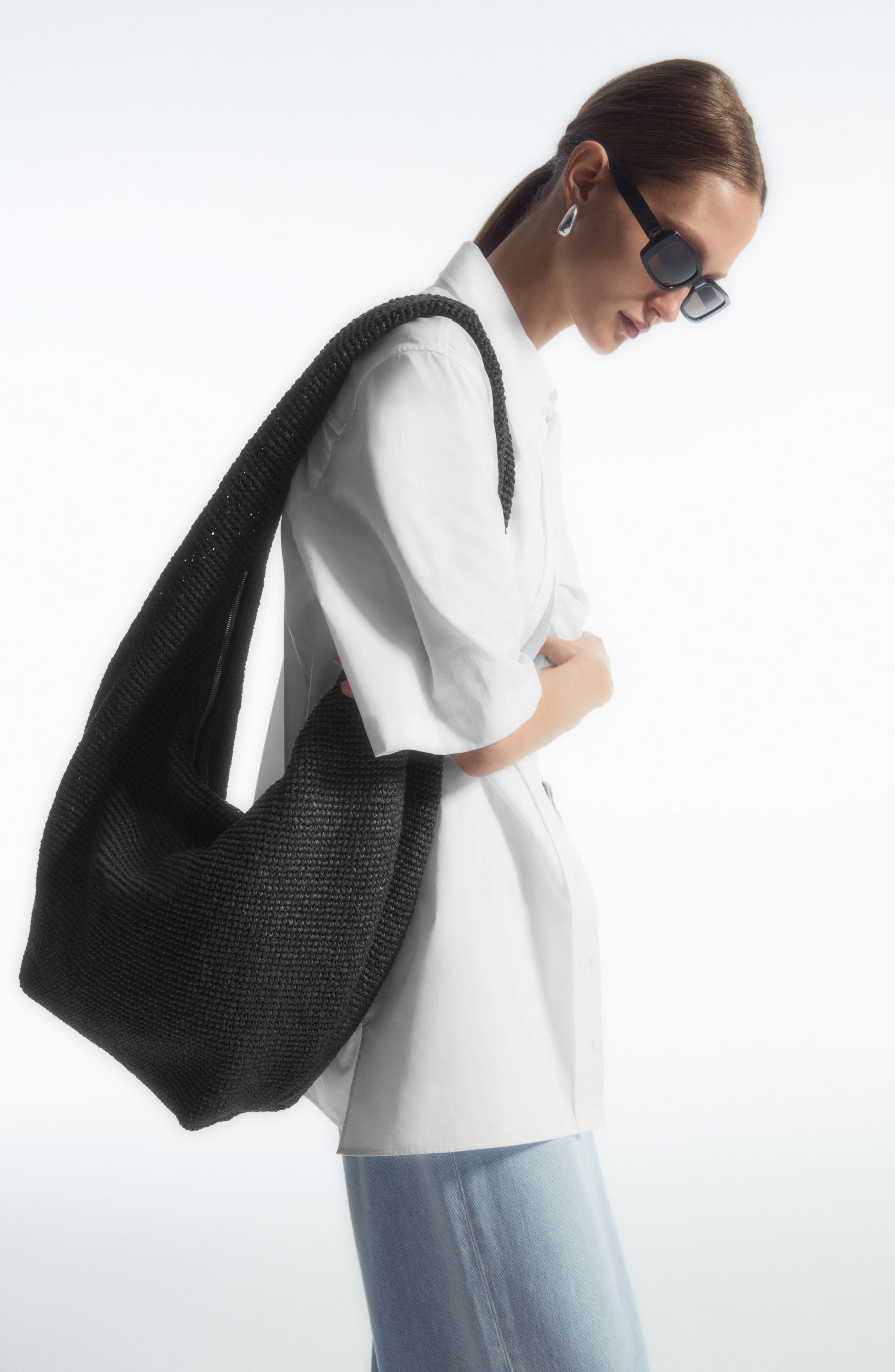Raffia Sling Bag, Alternate, color, BLACK DARK