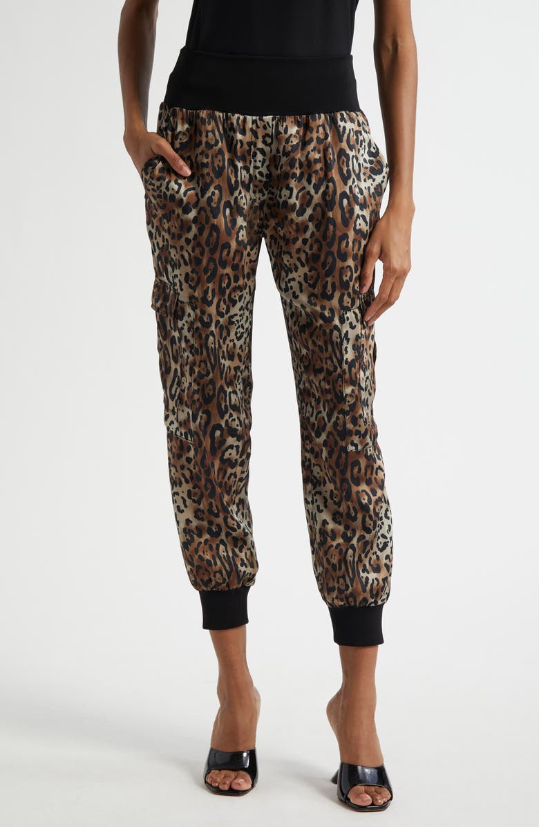 Cinq à Sept Giles Leopard Print Cargo Joggers, Main, color, Black/ Sahara