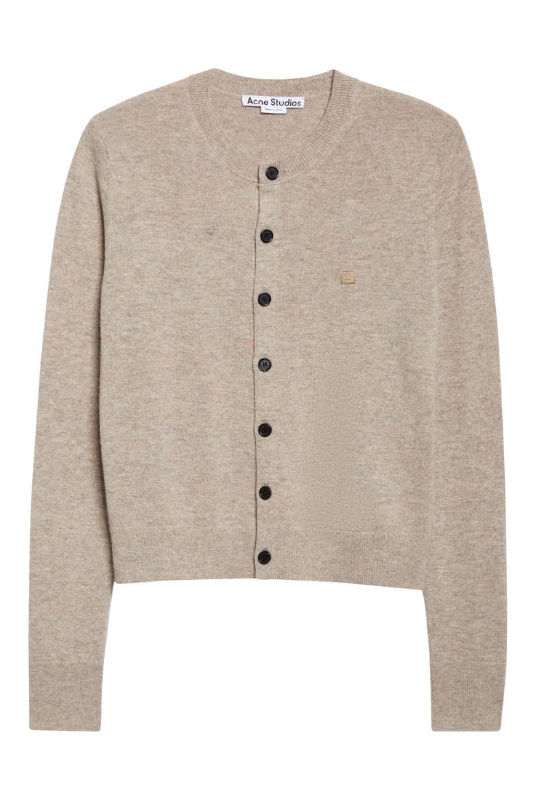 Face Patch Wool & Yak Hair Cardigan, Alternate, color, GREIGE MELANGE