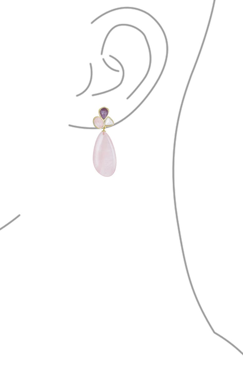 BLING JEWELRY Geometric Rose Quartz Teardrop Earrings, Alternate, color, Pink