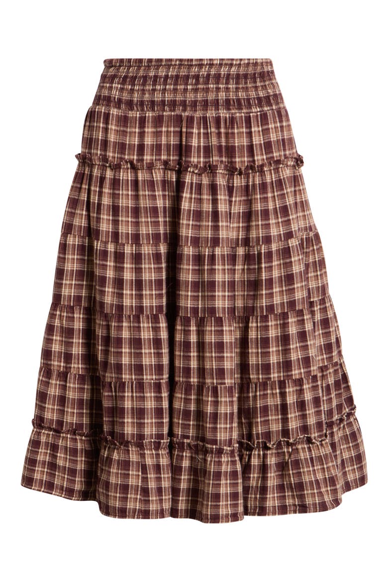 Ella Tiered Midi Skirt, Main, color, BROWN CHECK