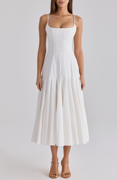 Vionne Pleated Stretch Pima Cotton Fit & Flare Cocktail Dress