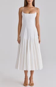 HOUSE OF CB Vionne Pleated Stretch Pima Cotton Fit & Flare Cocktail Dress