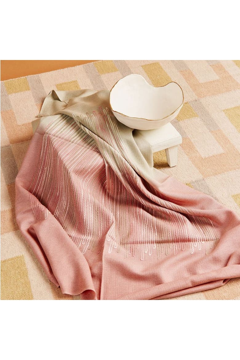Chive Ombre Hand Textured Handloom Soft Merino Throw, Alternate, color, Red