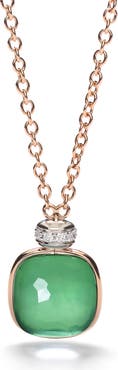 Pomellato Nudo Prasiolite Green Agate & Diamond Pendant Necklace