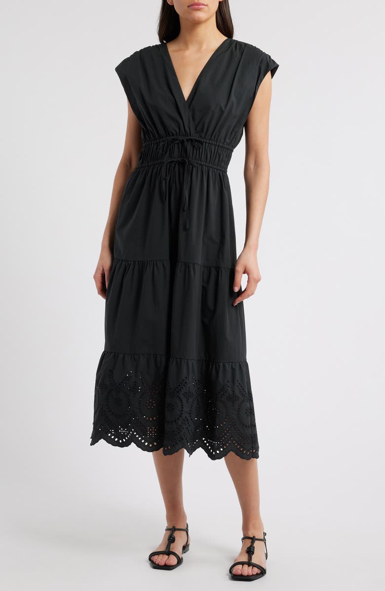 Rails Lucia Tiered Cotton Blend Midi Dress, Main, color, Black Eyelet