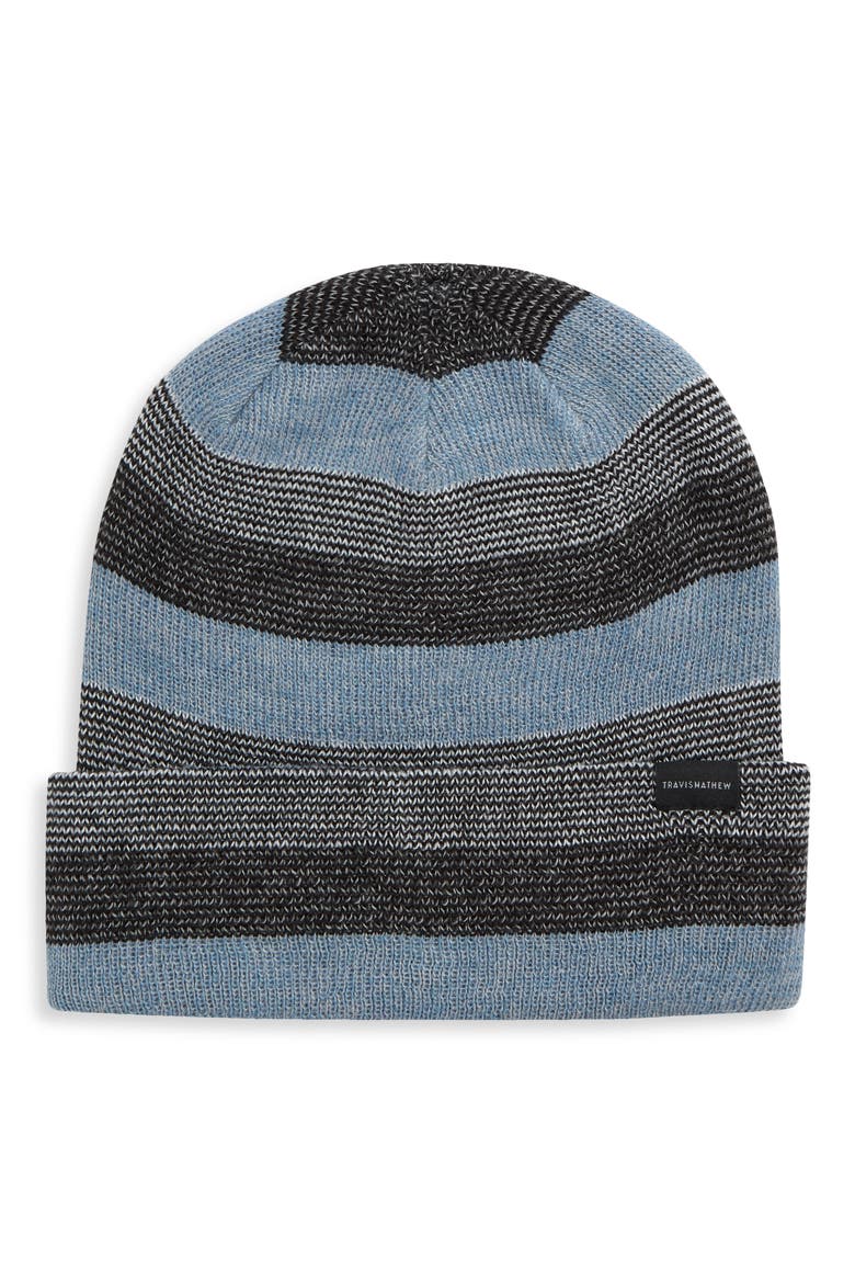 Dock Holiday Striped Beanie, Main, color, BLACK