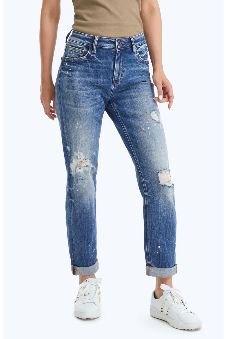 Paint Splatter Ripped High Waist Mom Jeans, Alternate, color, MASCARA