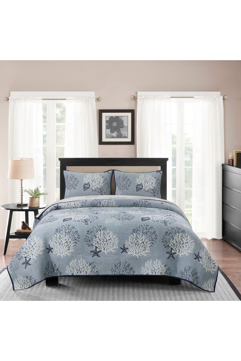Seaside Denim Bedding Quilt Collection - Machine Washable, Alternate, color, Blue