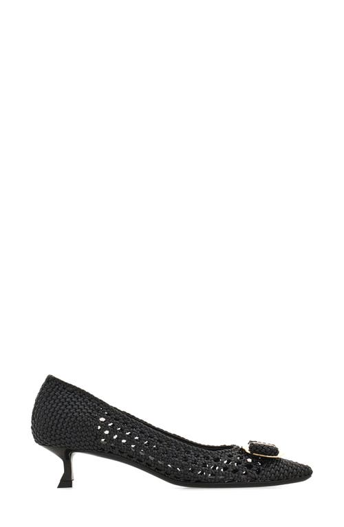 Ferragamo Zelma Bow Woven Pointed Toe Kitten Heel Pump In Nero