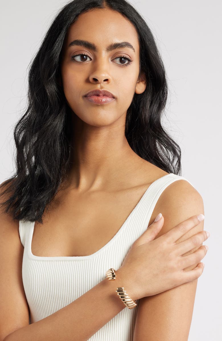 Open Edit Ridged Cuff Bracelet, Alternate, color, Gold