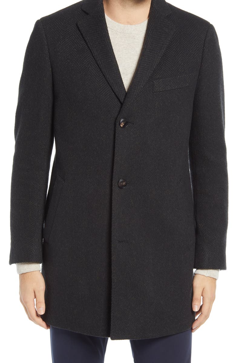 Cardinal of Canada Stone Herringbone Wool Blend Overcoat, Alternate, color,