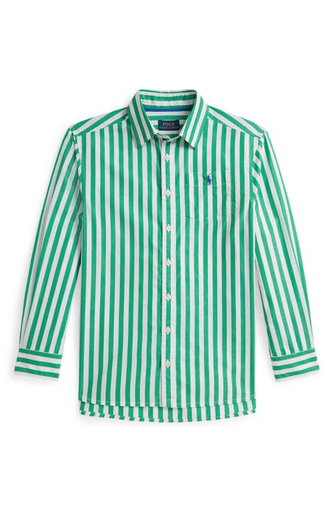 Kids' Stripe Cotton Poplin Button-Up Shirt (Big Kid