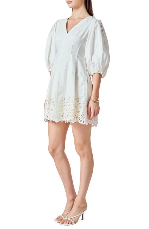 Endless Rose Eyelet Detail Cotton & Linen Minidress In White