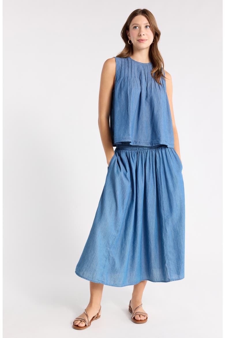 Pintuck Chambray Sleeveless Shell, Alternate, color, MEDIUM WASH