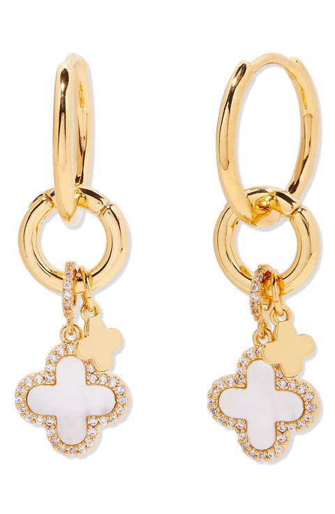 Chatham Mother-of-Pearl Clover Charm Huggie Hoop Earrings