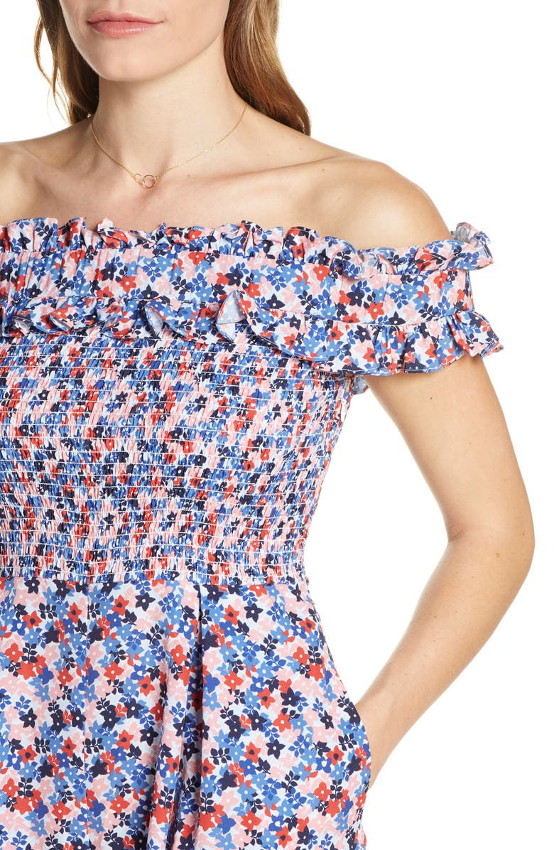 1901 Floral Smocked Off the Shoulder Jumpsuit, Alternate, color, 