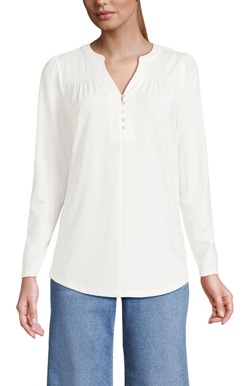 Lands' End Long Sleeve Lightweight Jersey Notch Neck Tunic Top In White