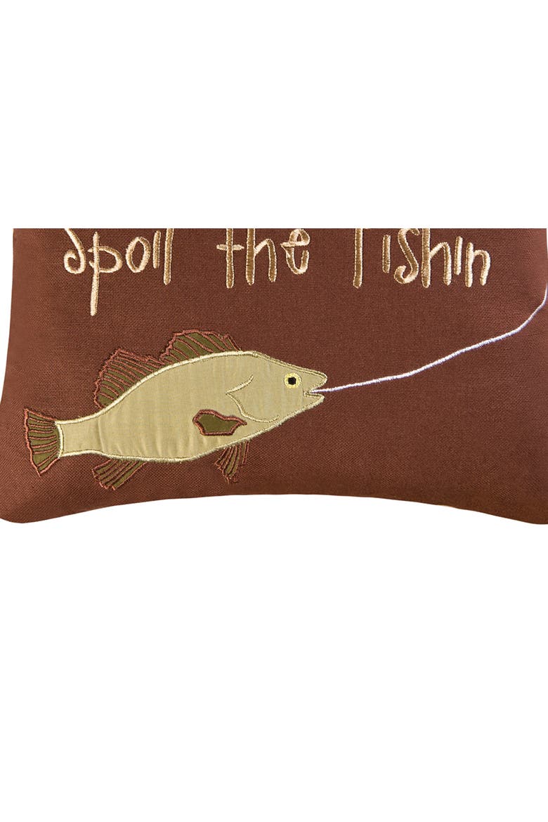 Spoil The Fishin Embroidered Accent Pillow, Alternate, color, Brown