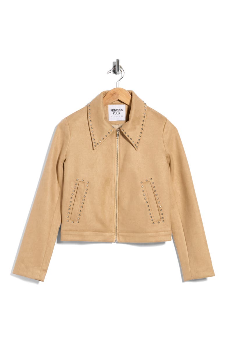 Hurleigh Studded Faux Suede Jacket, Main, color, BROWN