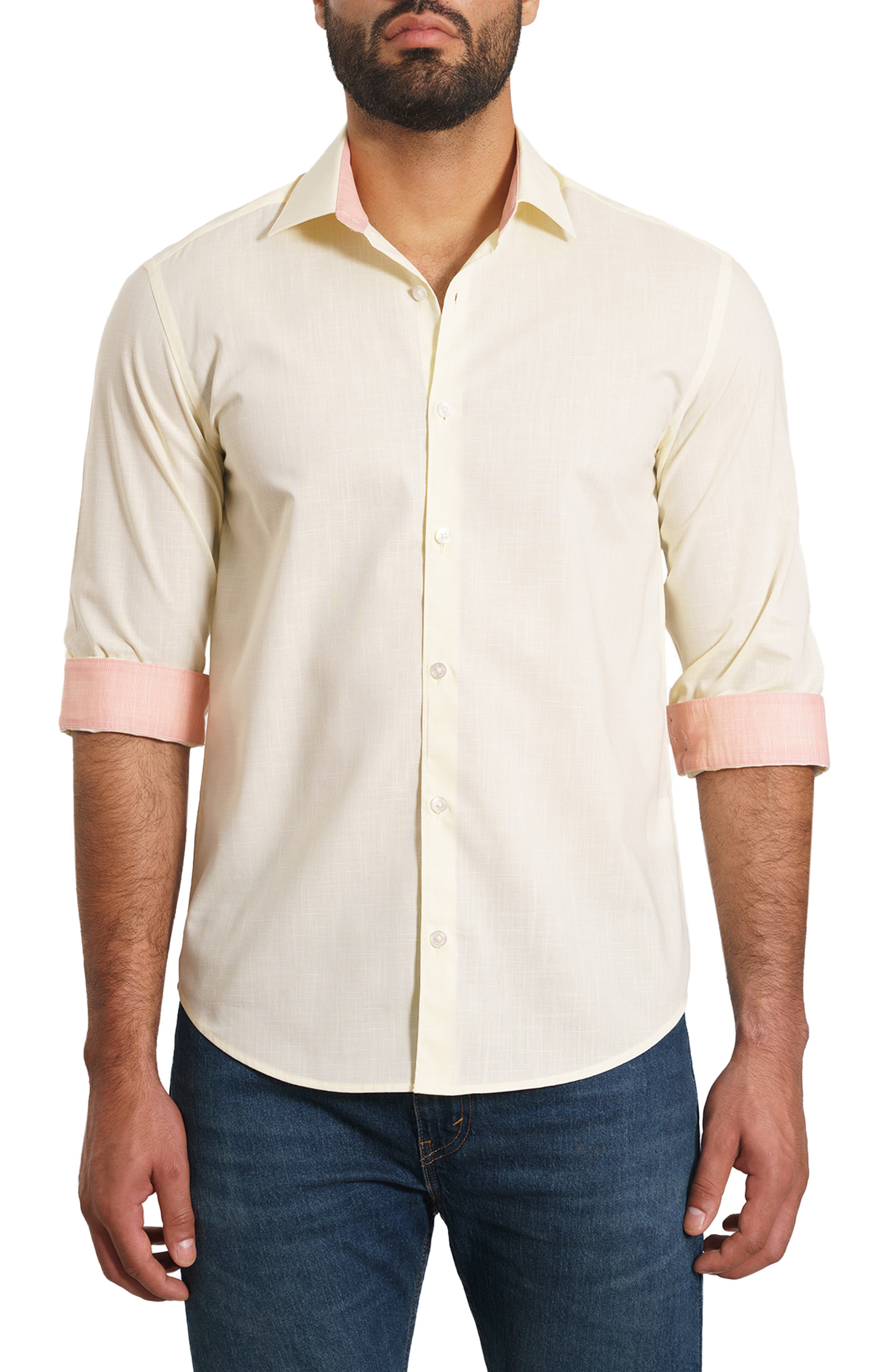 Jared Lang Slub Pima Cotton Blend Button-Up Shirt