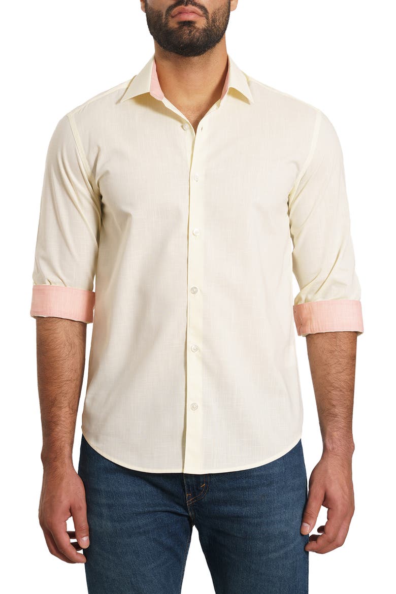 Slub Pima Cotton Blend Button-Up Shirt, Main, color, YELLOW