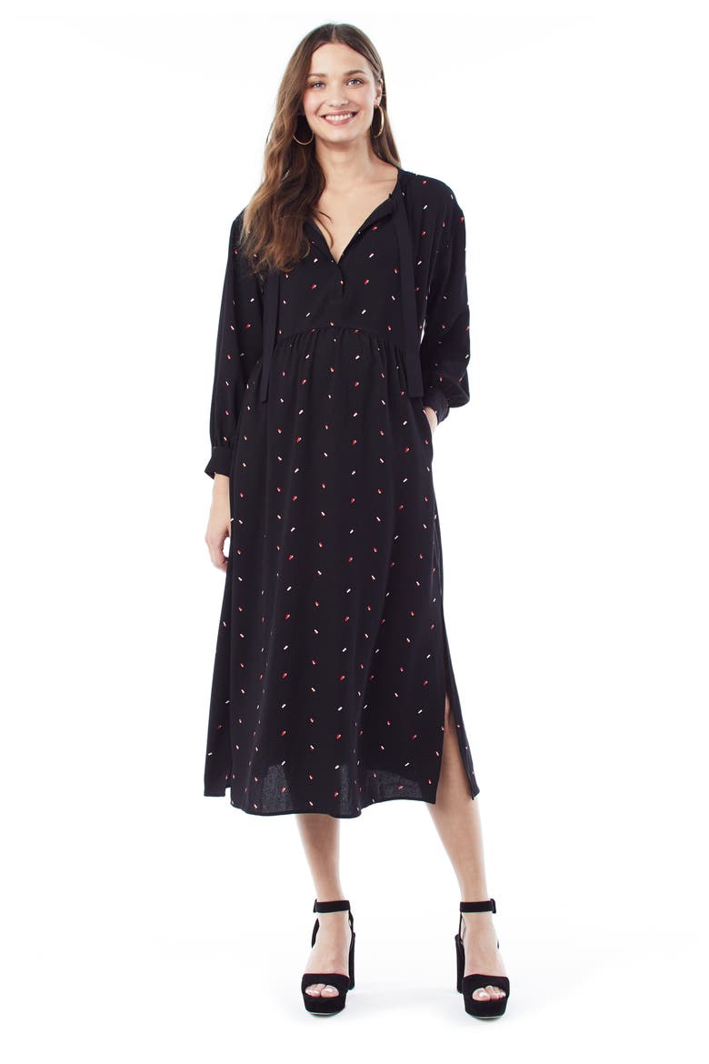 Ali Midi Maternity/Nursing Shirtdress, Alternate, color, BLACK W/ PRINT