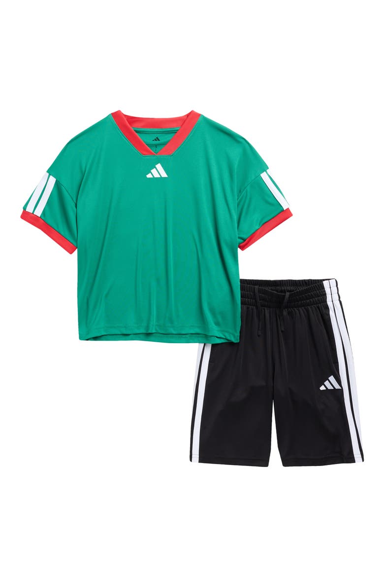Kids' 3-Stripe T-Shirt & Shorts Set, Main, color, BOLD GREEN