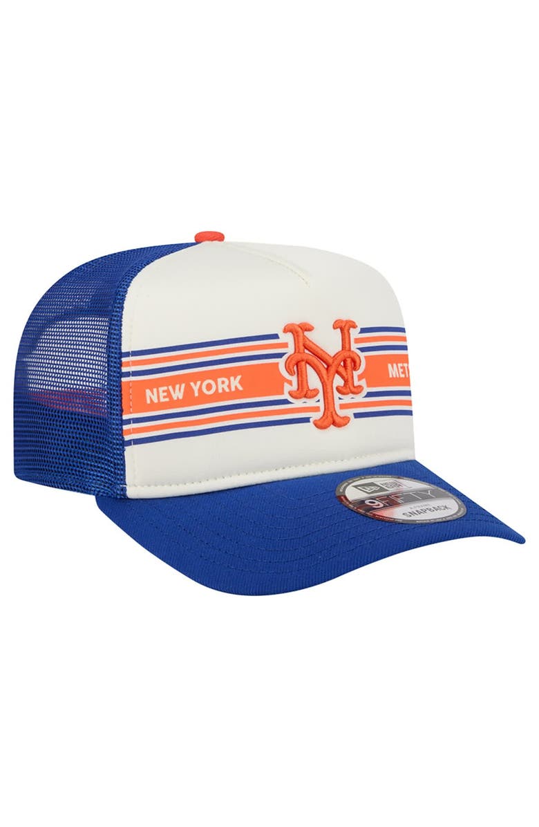 New Era Men's New Era Cream/Royal New York Mets Banner A-Frame 9FIFTY Trucker Snapback Hat, Alternate, color, Cream