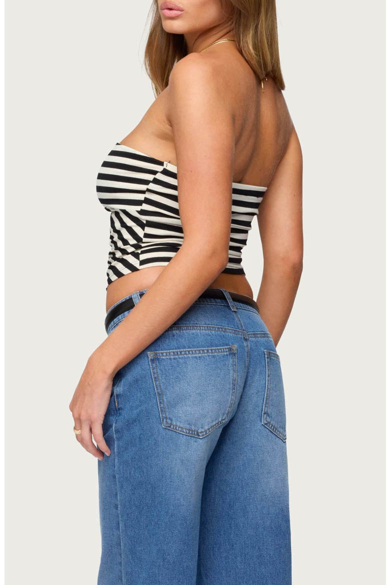 Betsana Stripe Crop Tube Top, Alternate, color, BLACK-AND-CREAM